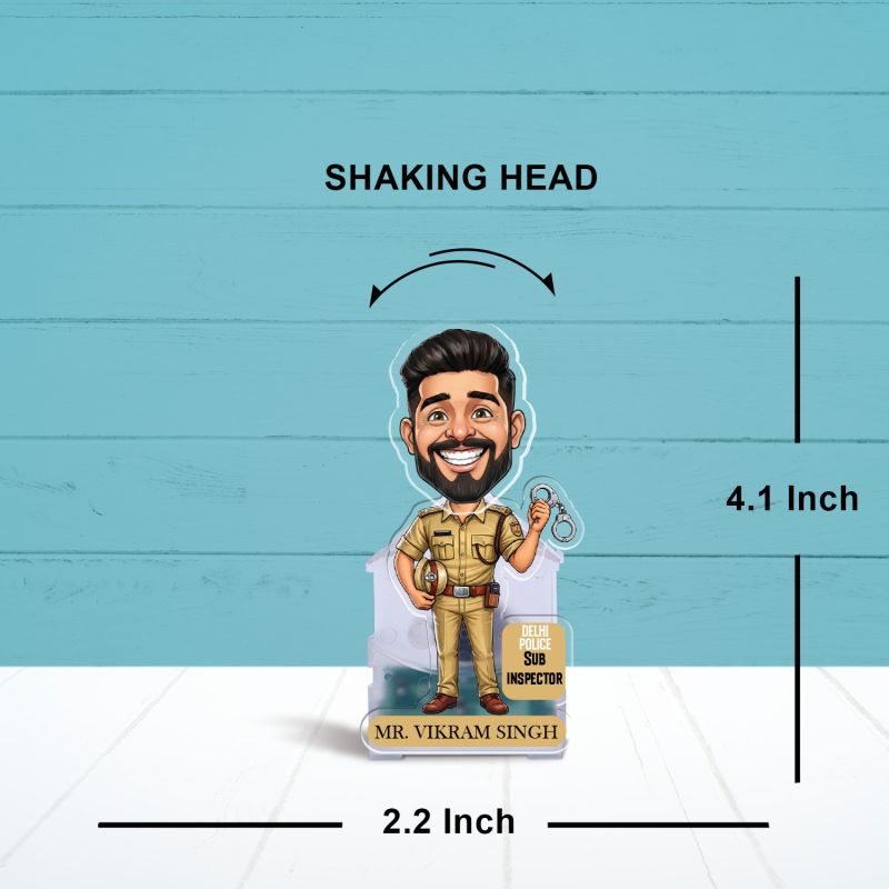 Personalized Police Sub Inspector Bobblehead Caricature with Solar Powered Shaking Head Feature Police Car Desk Decor Birthday Gift for Police Officers